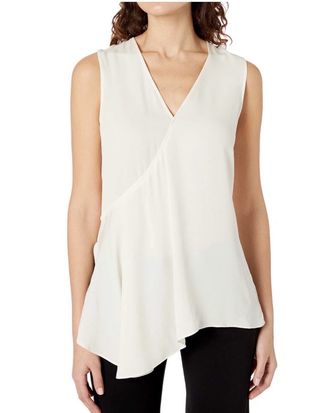 Theory Sleeveless V-Neck Asymmetrical Cream Top
